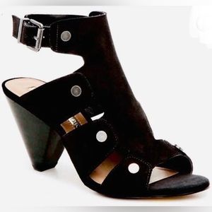 Audrey Brooke Katy black suede cutout with metal studs heels Size 9M